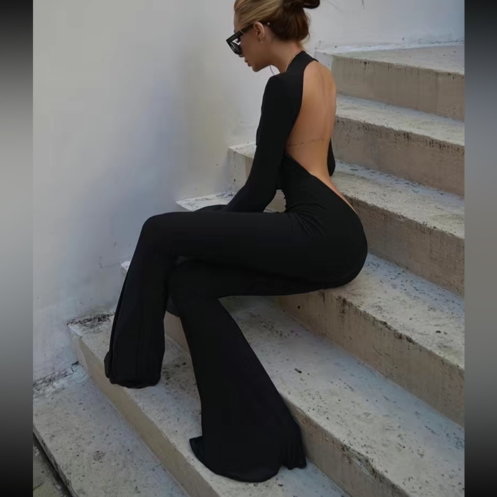 Backless Flared Leg Jumpsuit